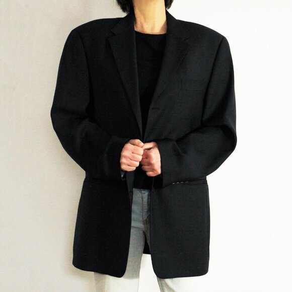 Vintage navy blue Lanificio Biella Italy pure virgin wool oversized blazer - Picture 7 of 9